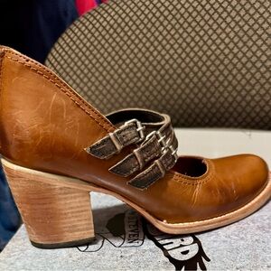 Freebird by Steven Brown Leather Heels with Chunky Wooden Heel